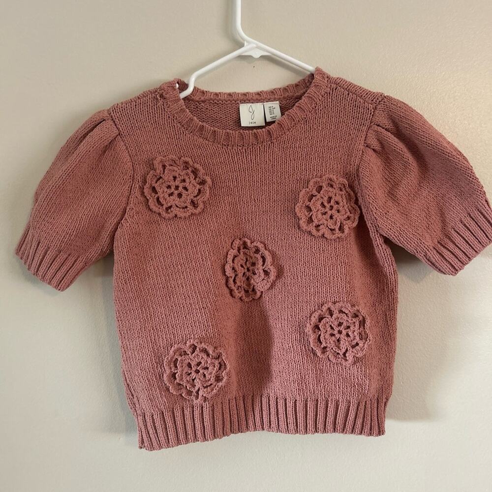 Joie Pink Knit Sweater with Floral Accents Size Small